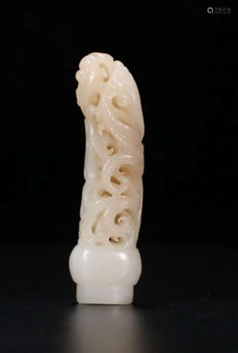 AN HETIAN JADE AUSPICIOUS PATTERN CARVED KNIFE HANDLE