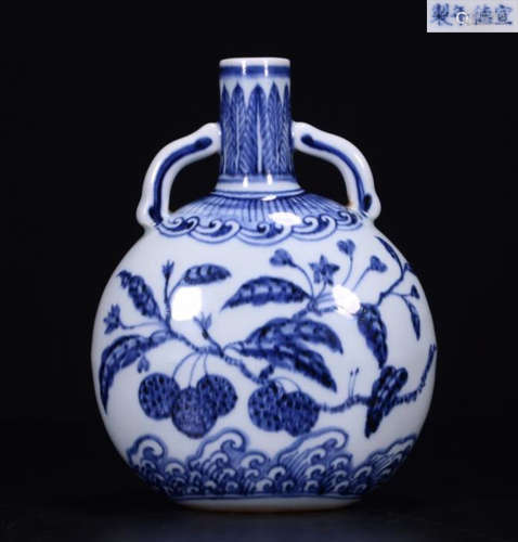 A BW  FLOWER PATTERN PAINTED MOON FLASK VASE