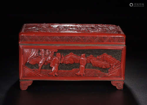 A WOOD RED LACQUER CHARACTE PATTERN BOX