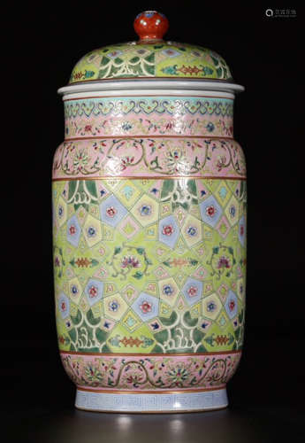 A FAMILLE ROSE ICE AND PLUM FLOWER PATTERN JAR