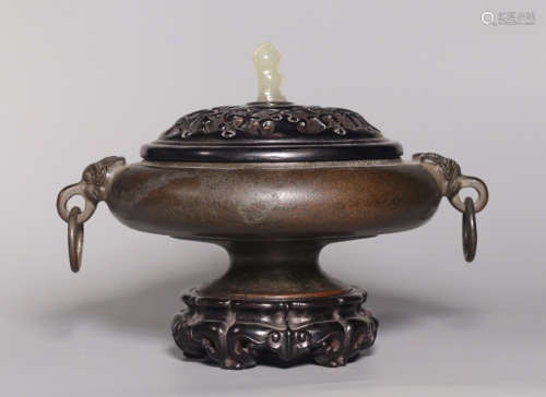 BEAST HEAD  SHAPED DOBLE EAR - MOVABLE RING  BRONZE CENSER