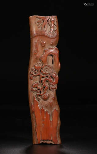 A BAMBOO PLUM FLOWER BAMBOO CARVED ARM REST