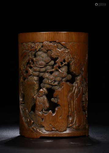 A BAMBOO HOLLOW CARVED BRUSH HOLDER