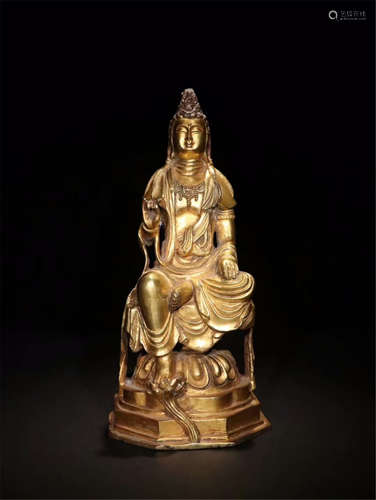 CHINESE GILT BRONZE SEATED BUDDHA