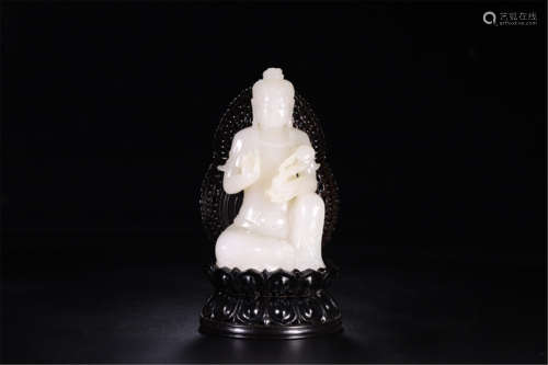 CHINESE WHITE JADE SEATED BUDDHA