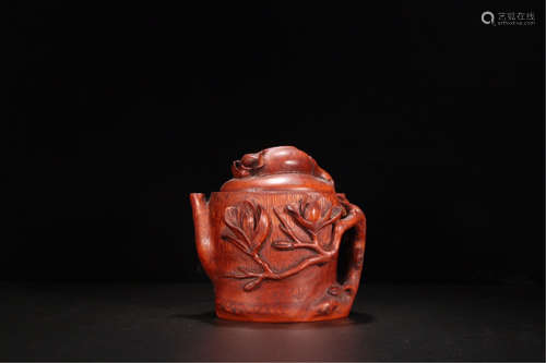 CHINESE BAMBOO CARVED TEA POT