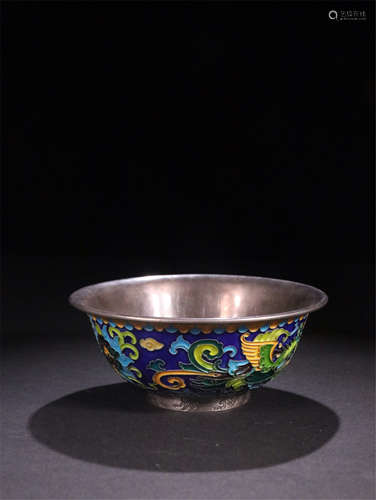 CHINESE SILVER ENAMEL FLOWER BOWL