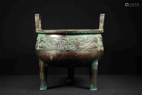 CHINESE BRONZE TRIPLE FEET ROUND CENSER