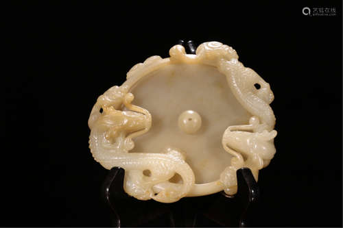 CHINESE YELLOW JADE DRAGON BRUSH WASHER