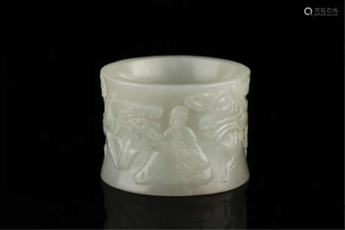 CHINESE JADE BIRD AND FLOWER ARCHER'S RING