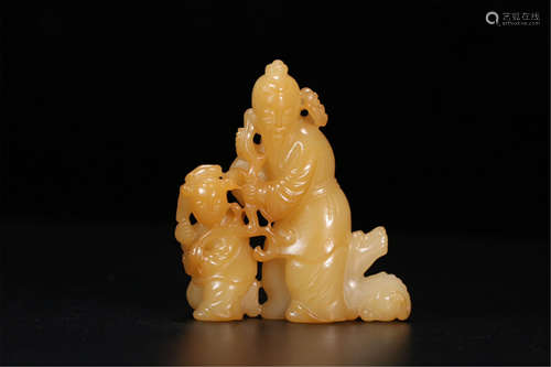 CHINESE TIANHUANG STONE OLD MAN AND BOY TABLE ITEM