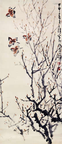 CHINESE SCROLL PAINTING OF BIRD ON TREE