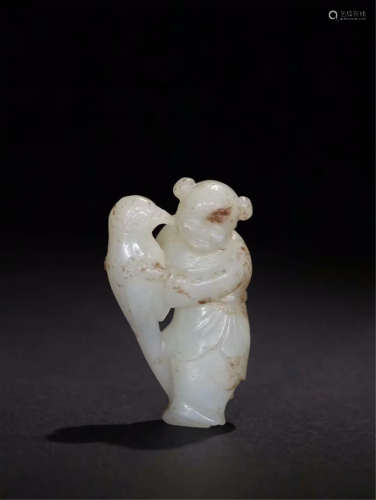 CHINESE WHITE JADE BOY TABLE ITEM