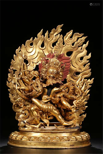 TIBETAN GILT BRONZE STANDING SAMANTAKA