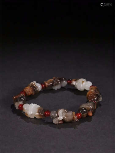 CHINESE JADE CARVED BEAD BRACELET