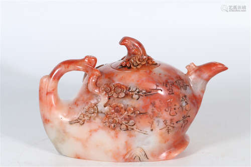 CHINESE SOAPSTONE FLOWER TEA POT