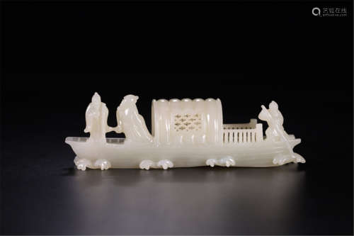 CHINESE JADE MAN IN BOAT TABLE ITEM