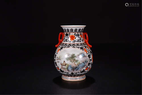 CHINESE PORCELAIN FAMILLE ROSE MOUNTAIN VIEWS VASE