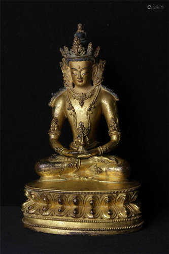 CHINESE GILT BRONZE SEATED BUDDHA