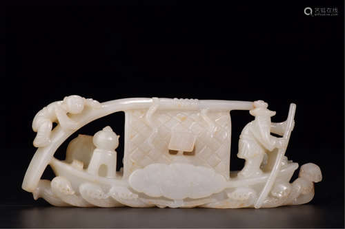 CHINESE JADE MAN IN BOAT TABLE ITEM