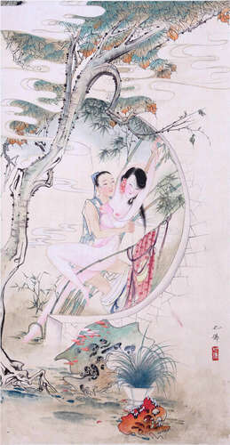 CHINESE SCROLL PAINTING OF EROTIC SENSES