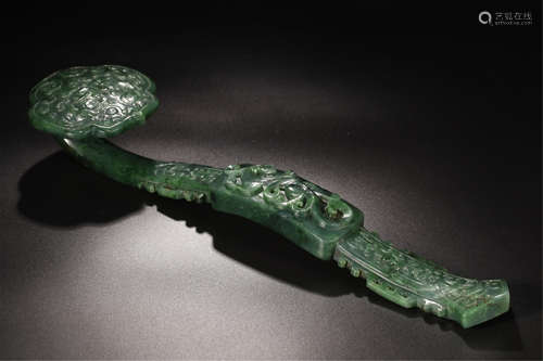 CHINESE SPINACH JADE RUYI SCEPTER