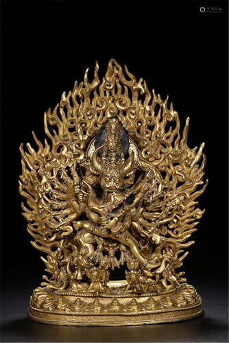 TIBETAN GILT BRONZE STANDING SAMANTAKA