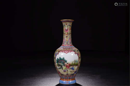 CHINESE PORCELAIN FAMILLE ROSE BOY PLAYING VASE