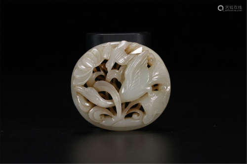 CHINESE JADE BIRD ROUND PLAQUE