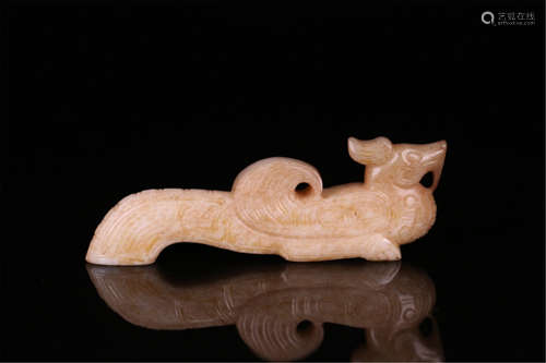 CHINESE ANCIENT JADE COUCHING BEAST ZHOU DYNASTY