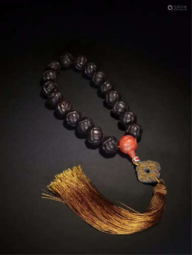 CHINESE AGALWOOD BEAD BUDDHIST BRACELET