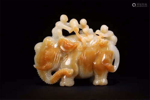 CHINESE JADE ELEPHANT AND BOY TABLE ITEM