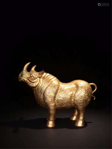 CHINESE GILT BRONZE RHINOCEROS TABLE ITEM