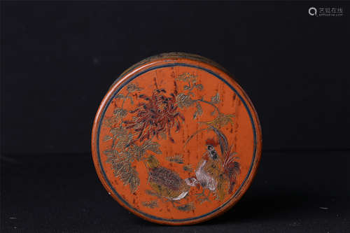 CHINESE RED LACQUER FLOWER ROUND BOX