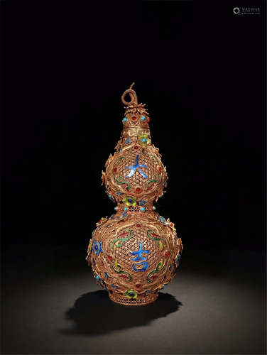 CHINESE GILT SILVER ENAMEL DOUBLE GOURD