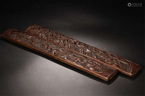 PAIR OF CHINESE BAMBOO CARVED PAPER WEIGHT