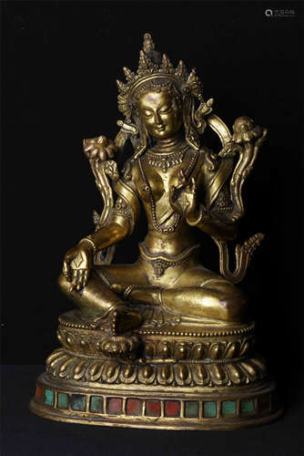 CHINESE GILT BRONZE SEATED BUDDHA