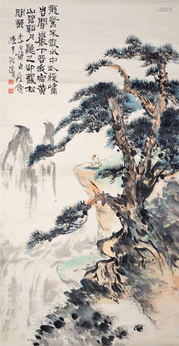 CHINESE SCROLL PAINTING OF MAN UNDER PINE