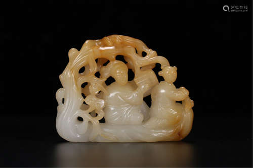 CHINESE JADE BEAUTY AND BOY TABLE ITEM