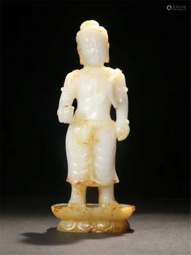 CHINESE WHITE JADE STANDING BUDDHA