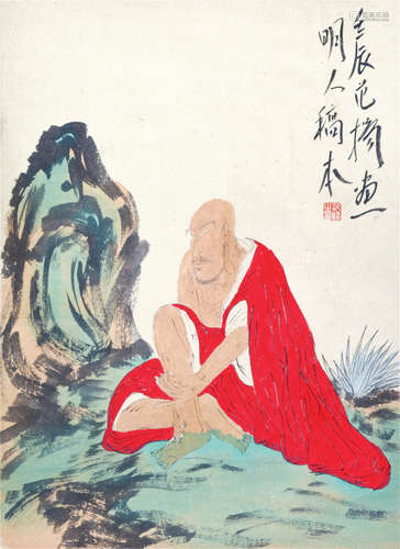 CHINESE SCROLL PAINTING OF SEATED LOHAN