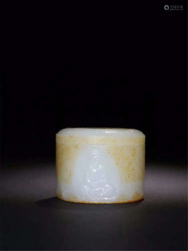 CHINESE WHITE JADE ARCHER'S RING IN JADE CASE