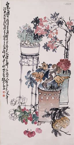 CHINESE SCROLL PAINTING OF FLOWER IN VASE