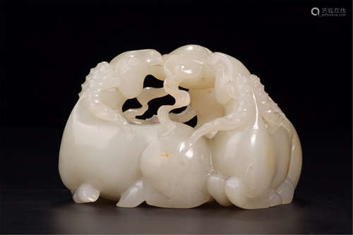 CHINESE WHITE JADE THREE RAM TABLE ITEM