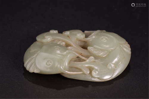 CHINESE CELADON JADE DOUBLE FISH