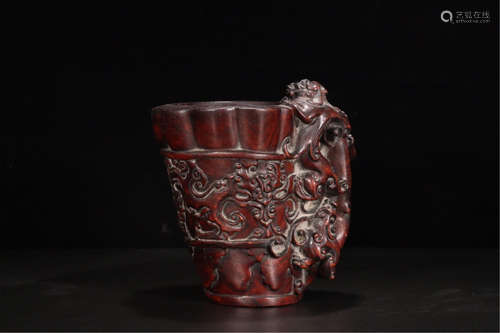 CHINESE HARDWOOD ZITAN DRAGON JUE CUP