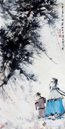 CHINESE SCROLL PAINTING OF MAN UNDER PINE