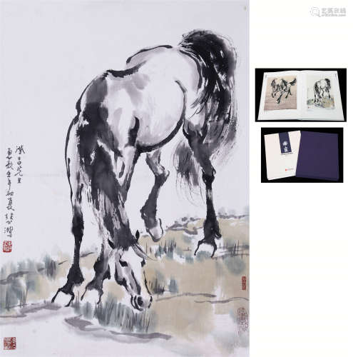 CHINESE SCROLL PAINTING OF HORSE WITH PUBLICATION