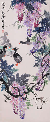 CHINESE SCROLL PAINTING OF DUCK AND FLOWER