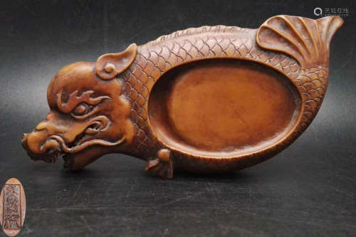 A SONGHUA STONE CARVED FISH PATTERN INK SLAB